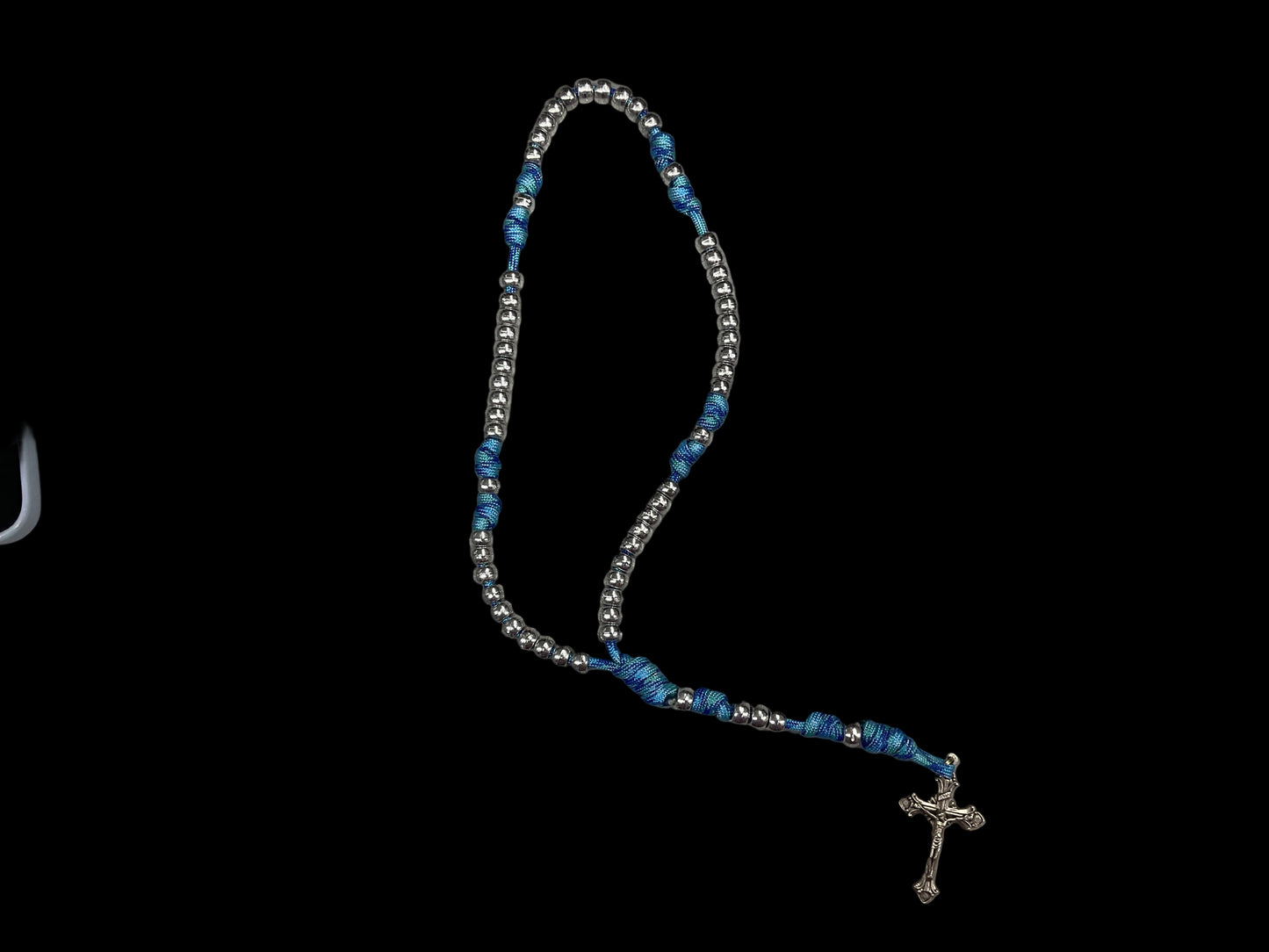 Silver Bead Blue Para Cord Rosary
