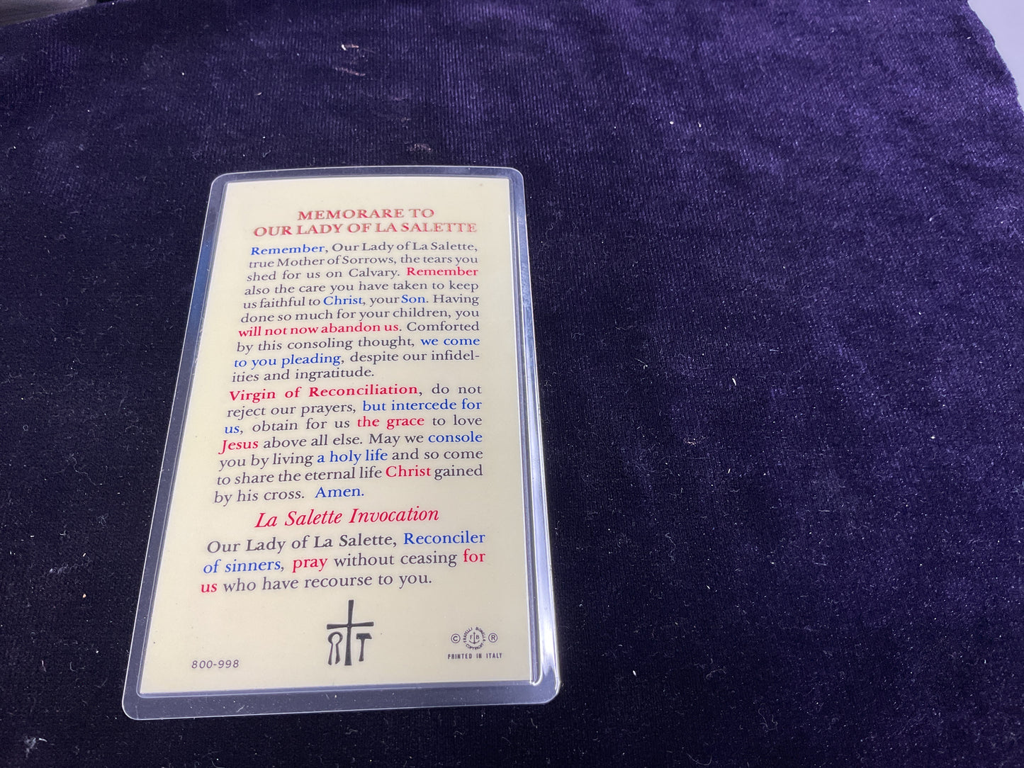 Memorare To Our Lady of La Salette Prayer Card