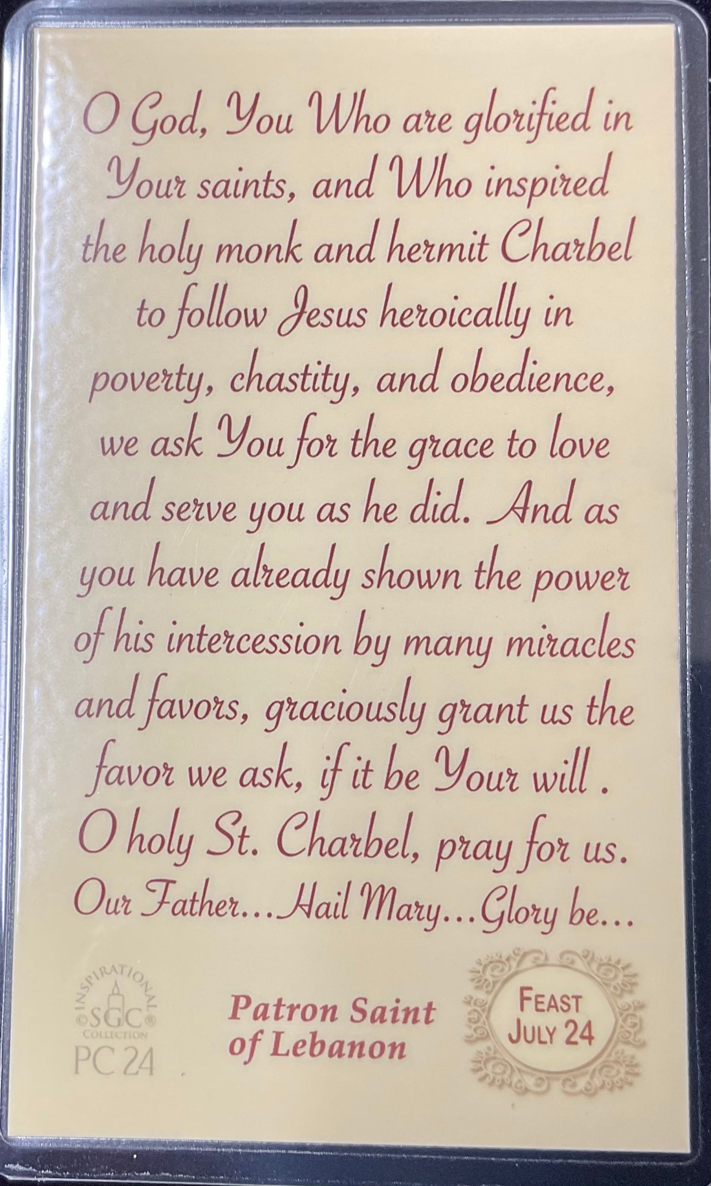 St. Charbel Prayer Card