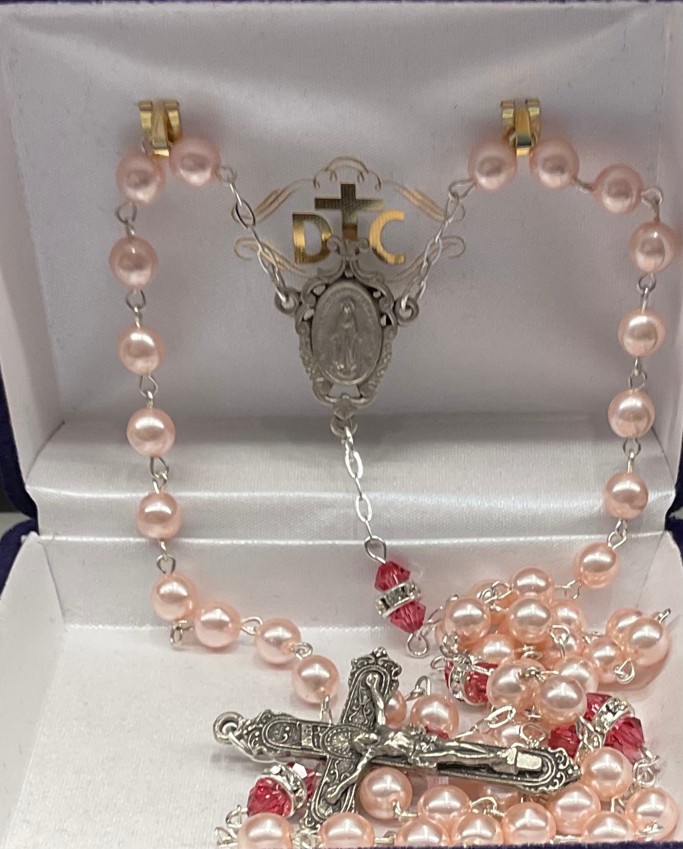 Pink Pearl Rosary with Pink Crystal Our Father Beads 41568