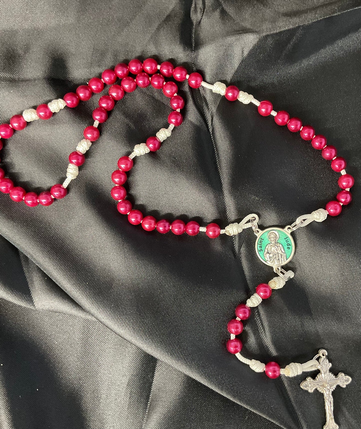 Burgundy Bead Rosary with St. Jude Rosary Center