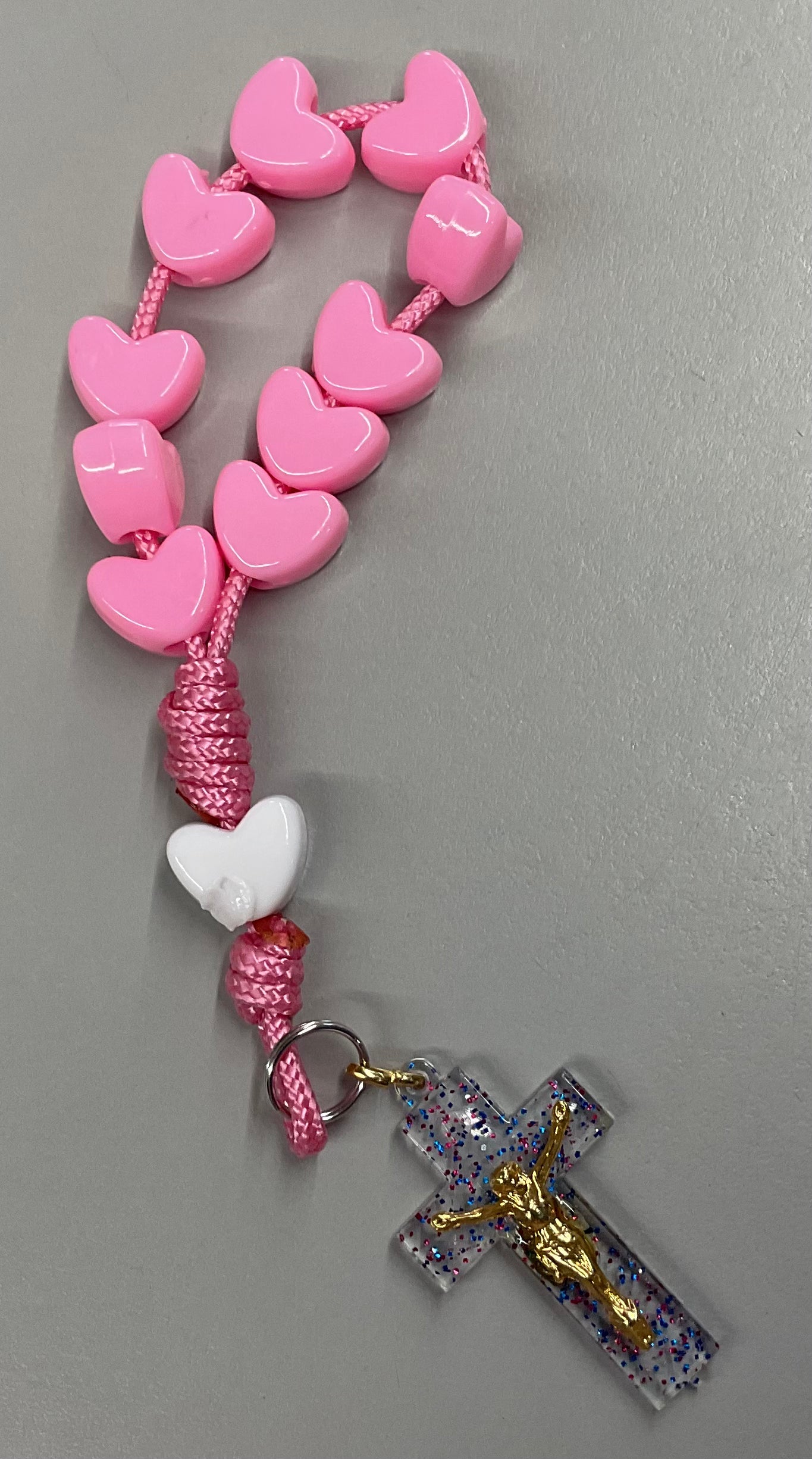Pink Heart Plastic One Decade Rosary