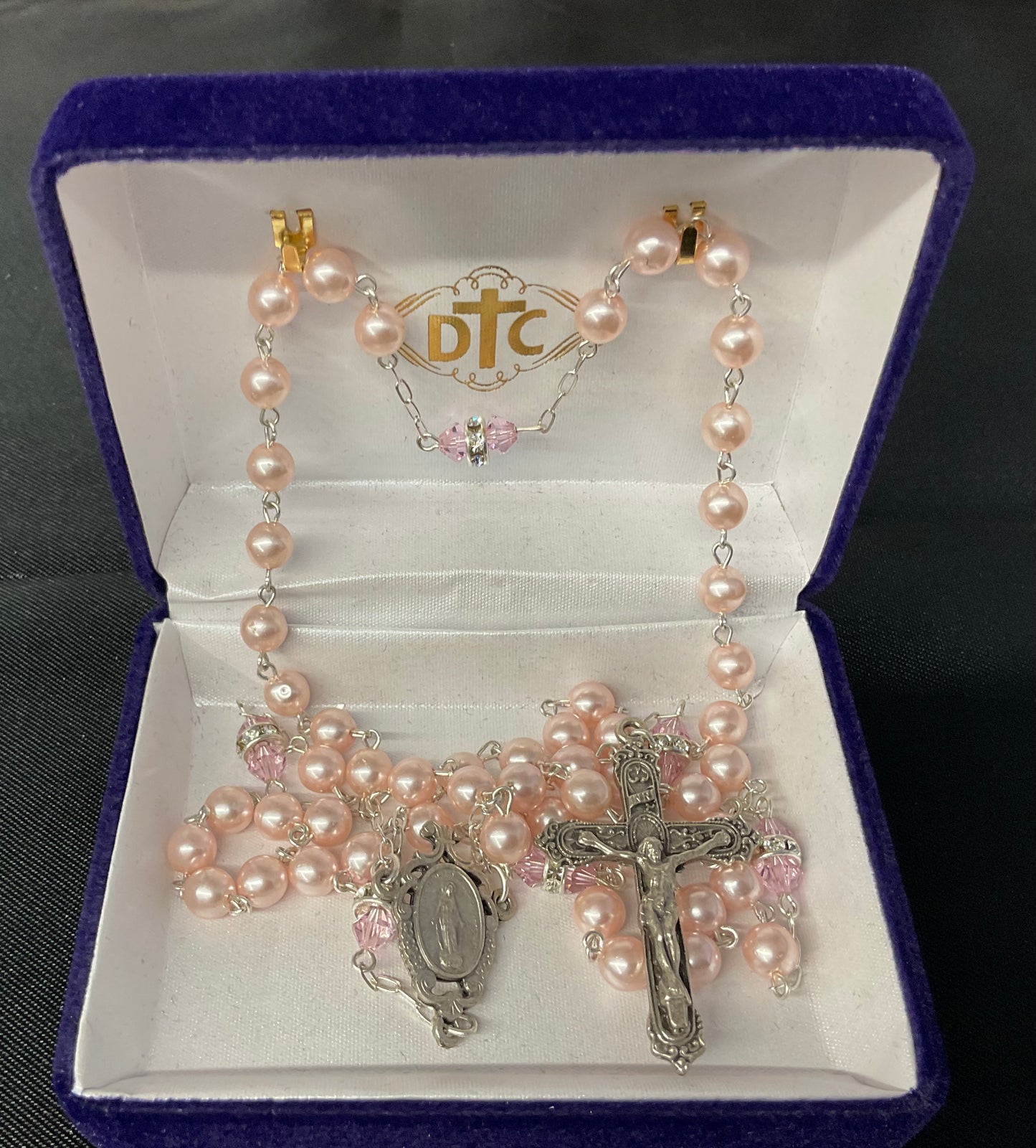 Pink Pearl Rosary with Pink Crystal Our Father Beads