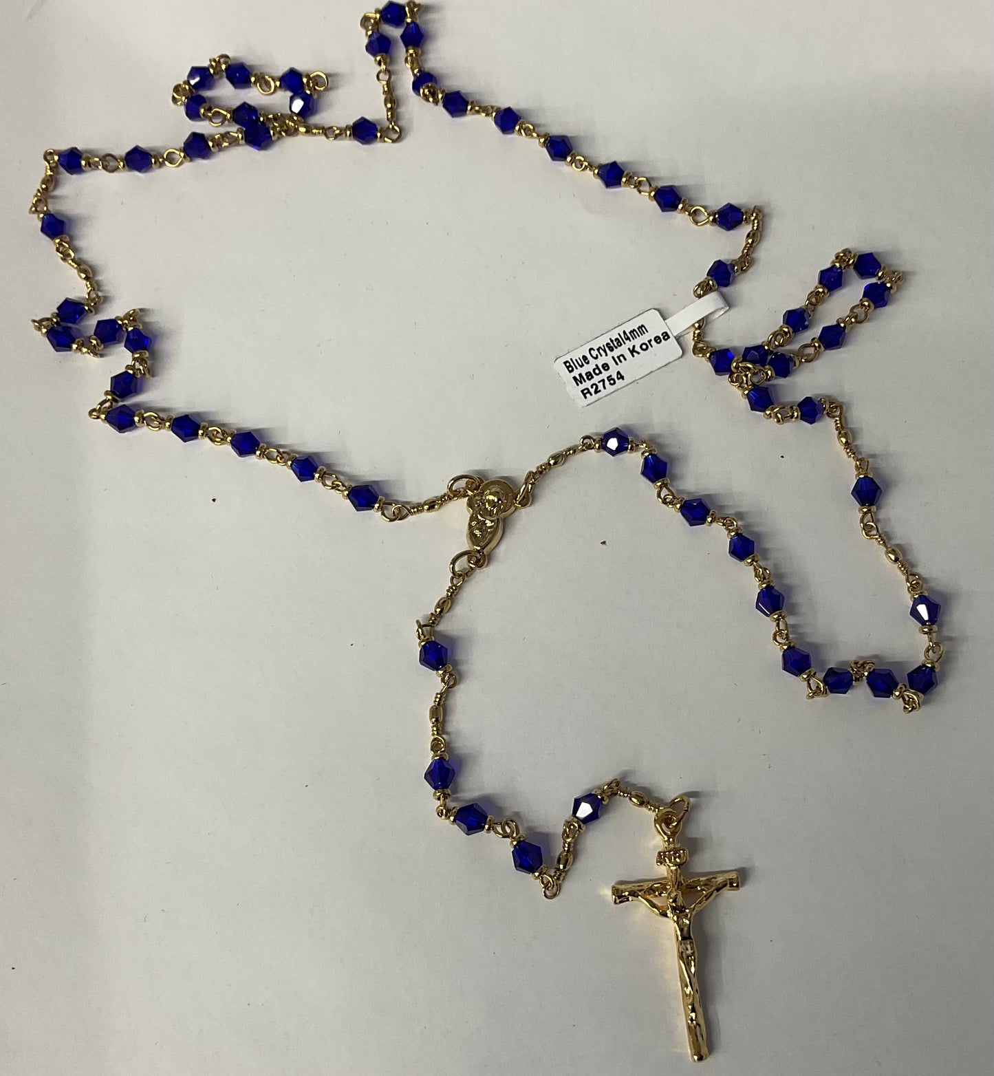 Royal Blue Crystal 4mm Bead Rosary Gold