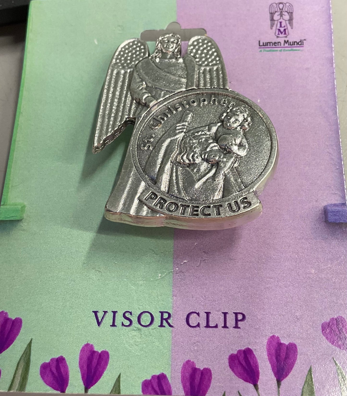 St. Christopher with Angel Visor Clip