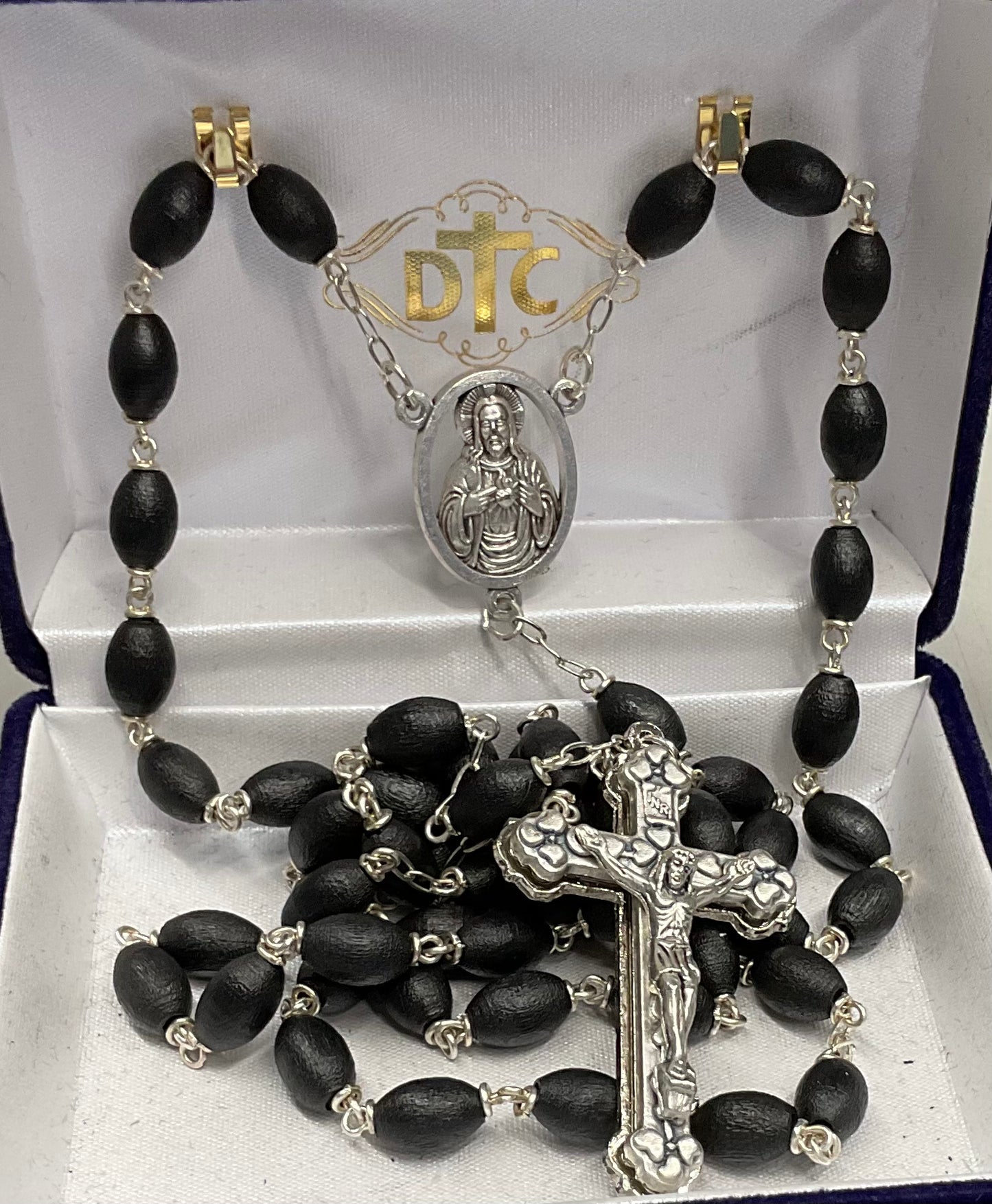 Black Wood Rosary with Sacred Heart Center. 62799
