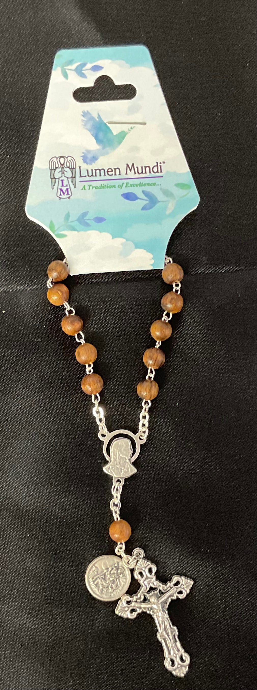 Brown Wooden Auto Rosary