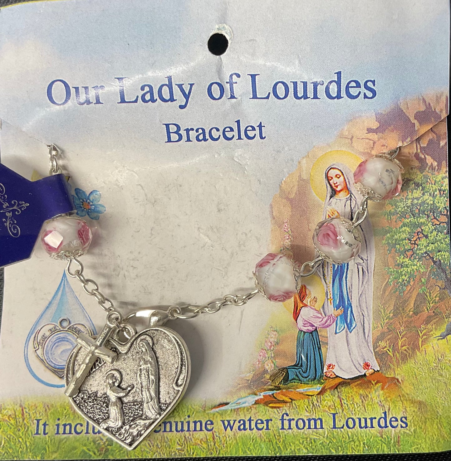 Venetian Glass Our Lady of Lourdes White and Pink Braclet