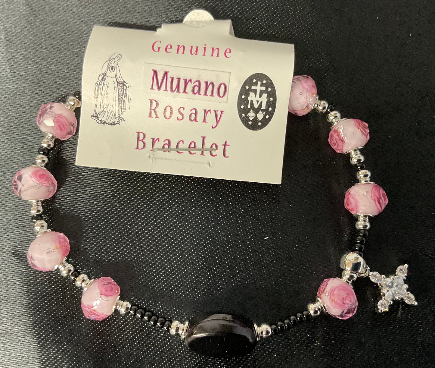 Pink Rose Murano Glass Rosary Braclet