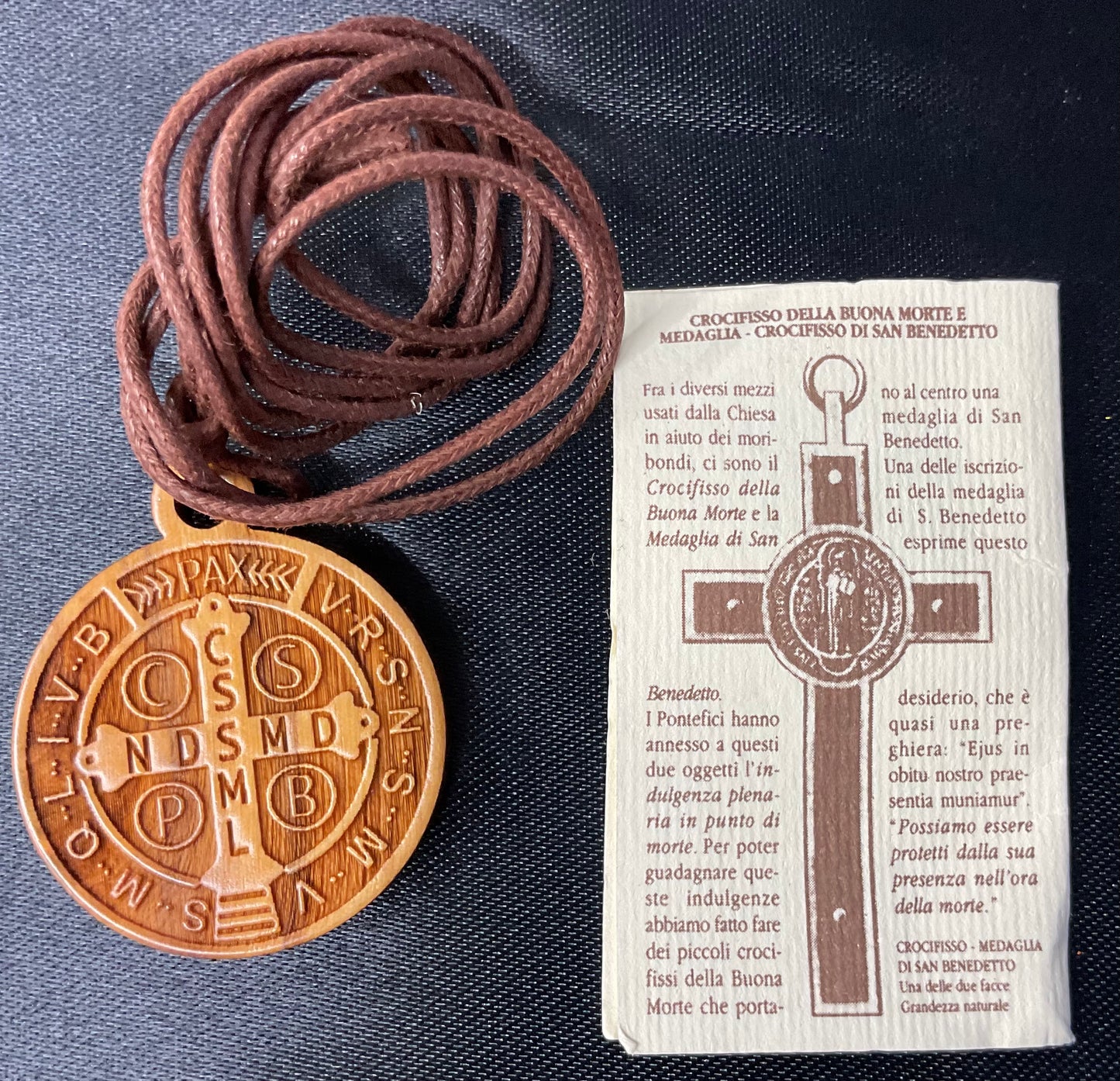 Laser Wood St. Benedict Medal on Cord