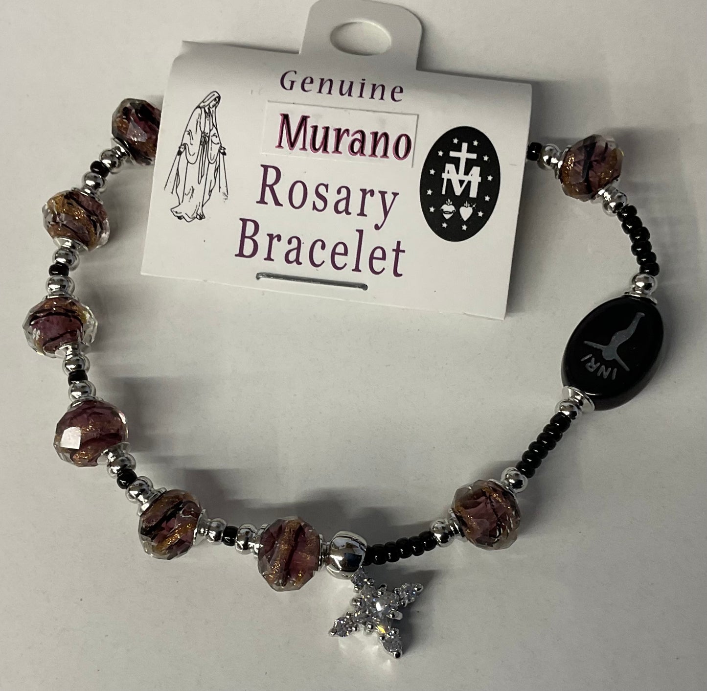 Black Murano Glass Bead Rosary Braclet