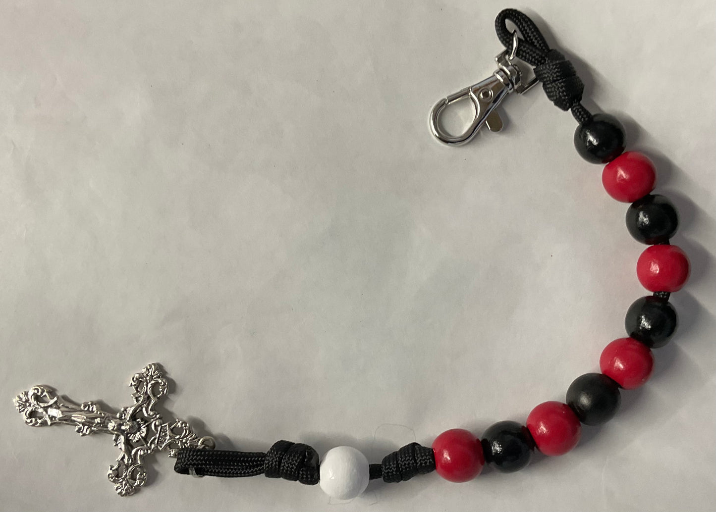 One Decade Rosary Black and Red Beads Corded