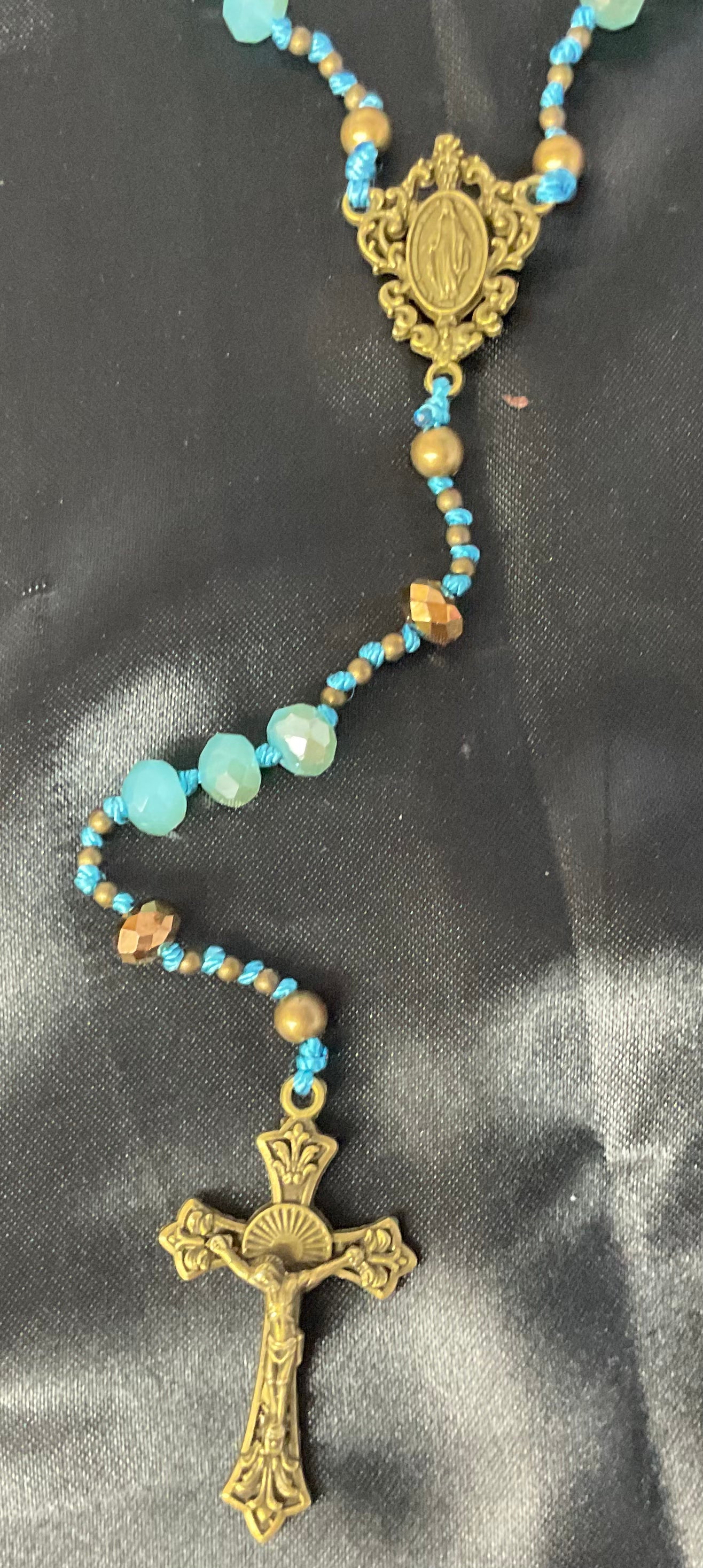 Blue Crystal and Antique Bronze Rosary