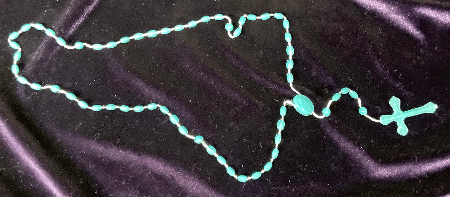 Teal Blue Plastic Rosary on Cord
