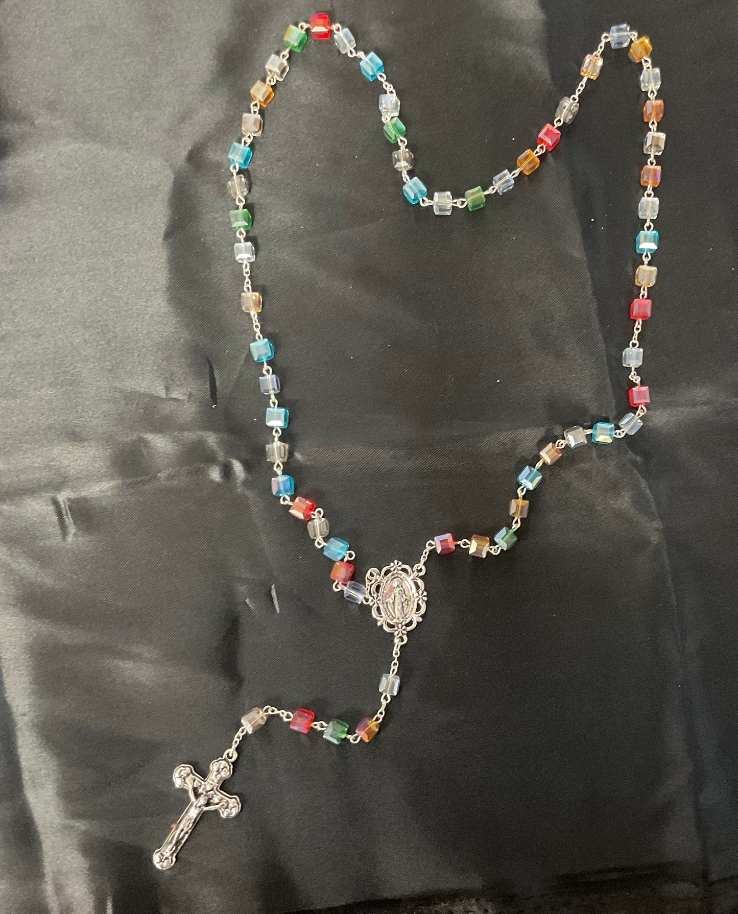 Multicolor Glass Square Bead Rosary