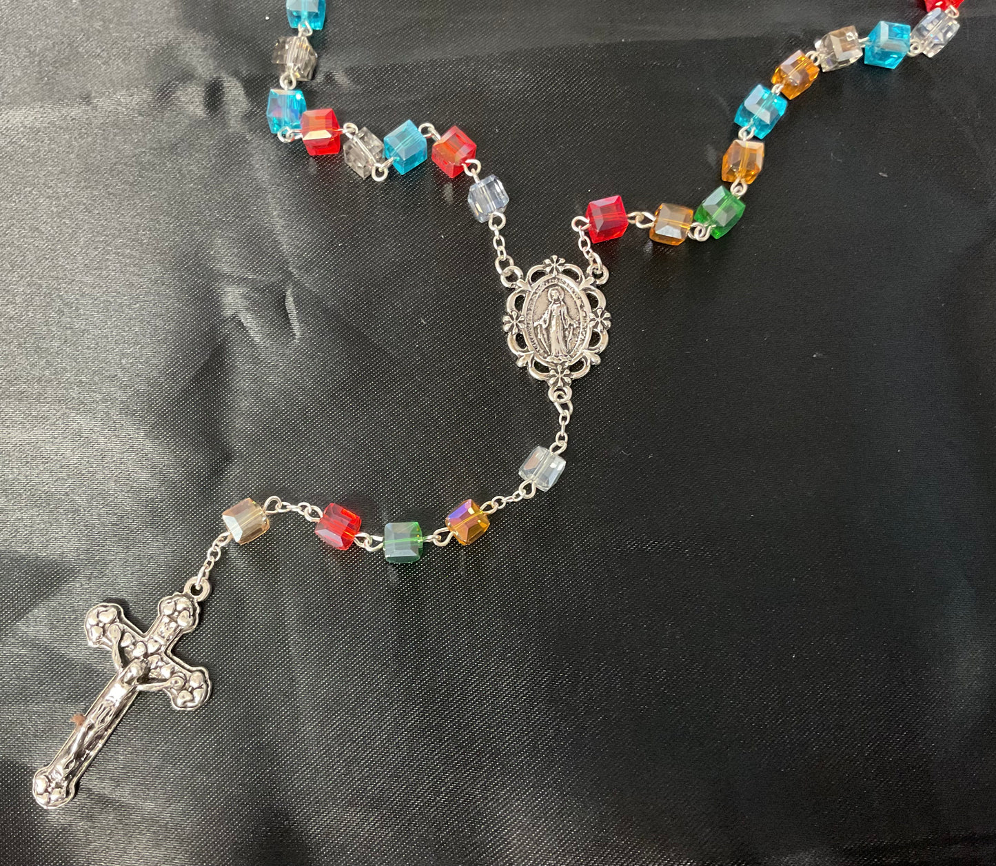 Multicolor Glass Square Bead Rosary
