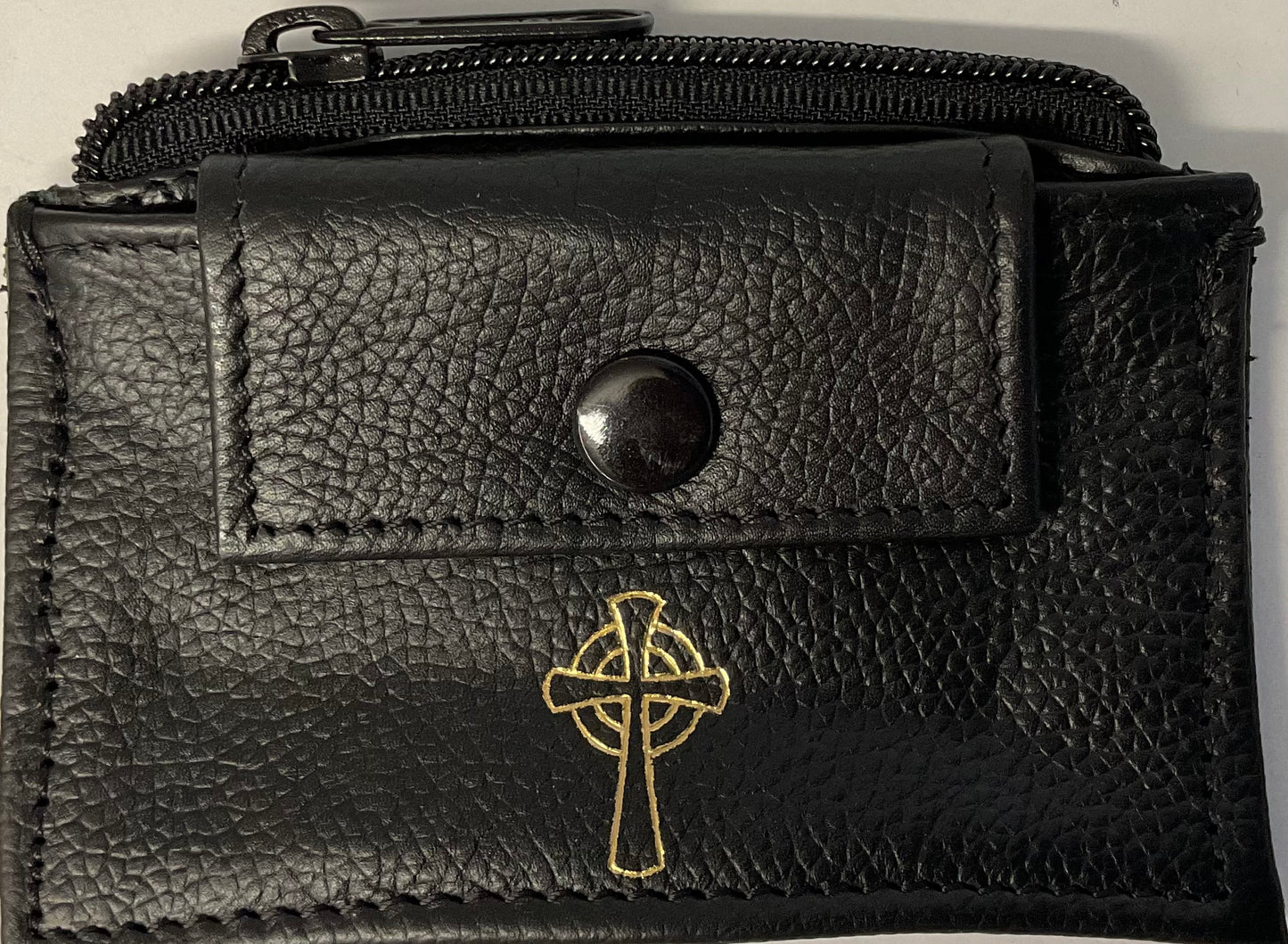 Black Leather Zippered Rosary Pouch