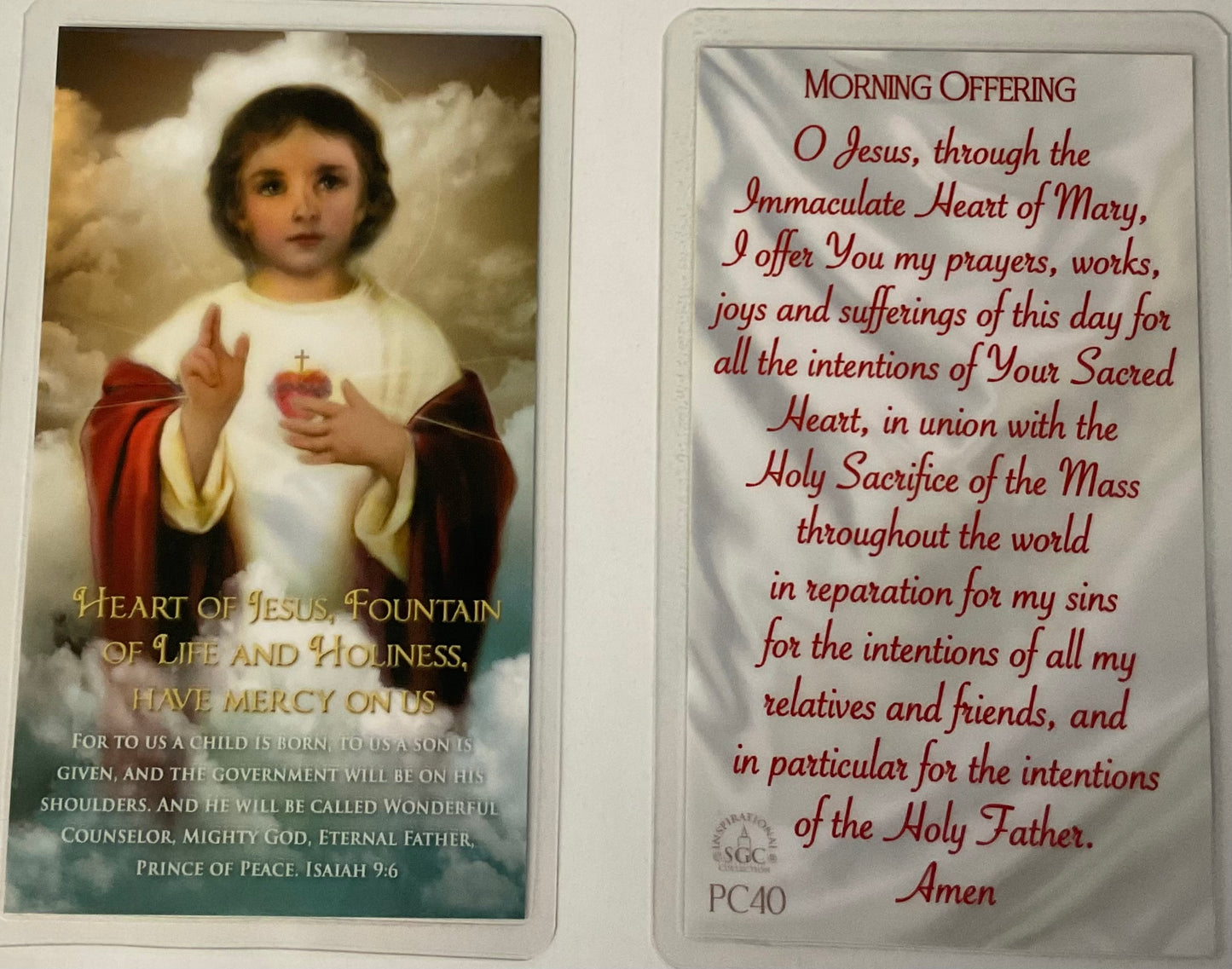 The Morning Offering Child Jesus Prayer Card