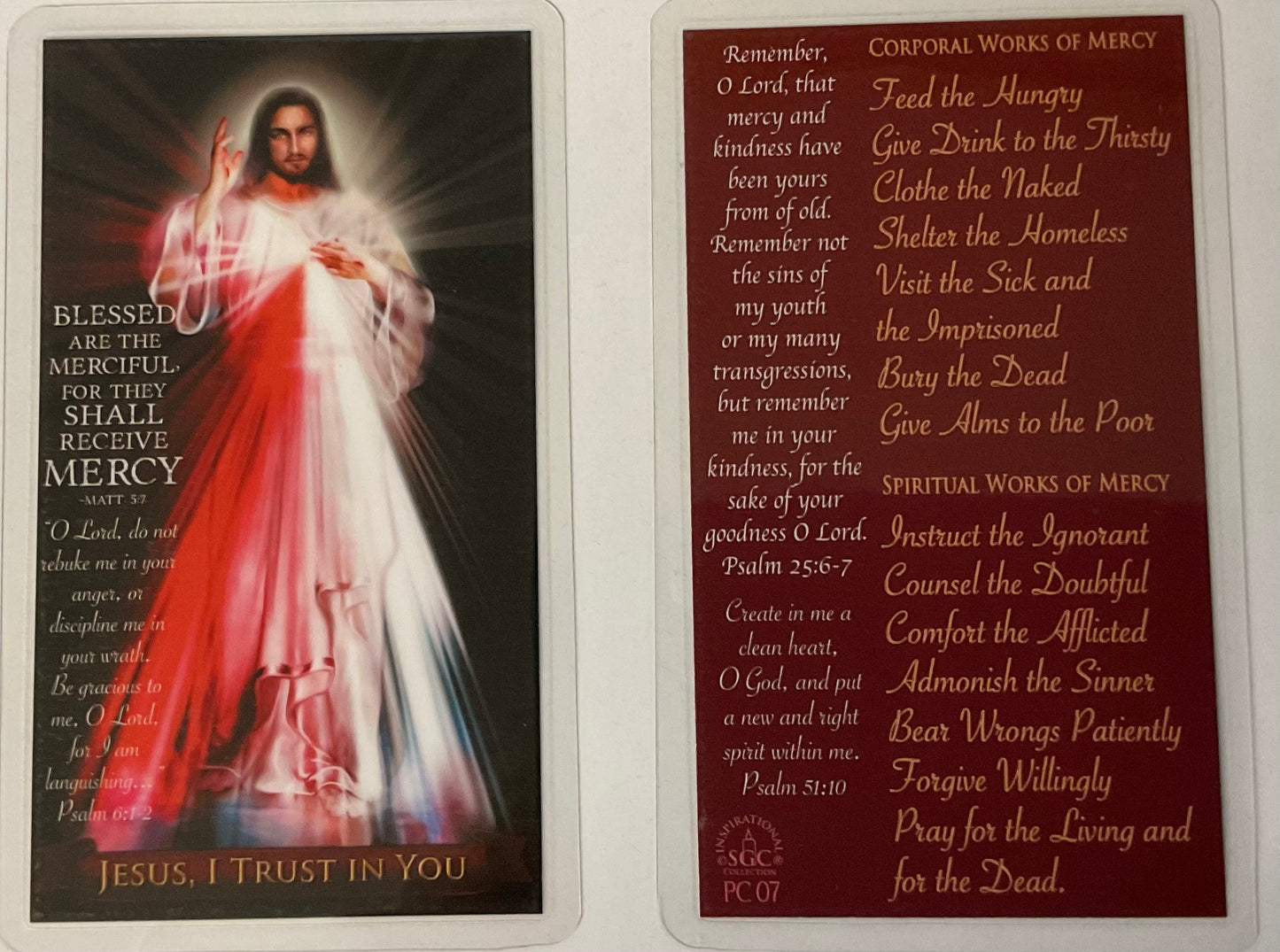 Divine Mercy Prayer Card