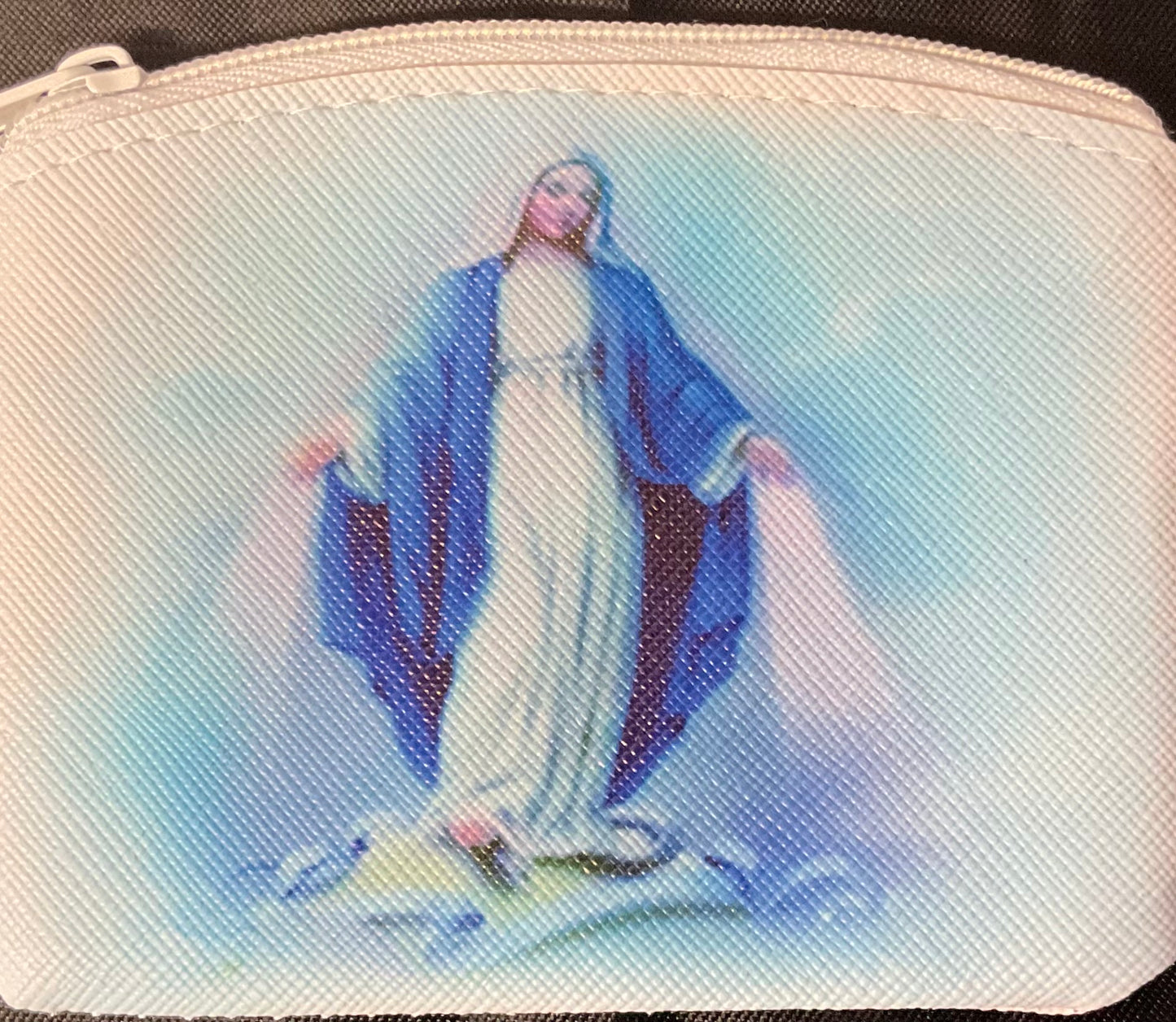 White Our Lady of Grace Zipper Rosary Pouch
