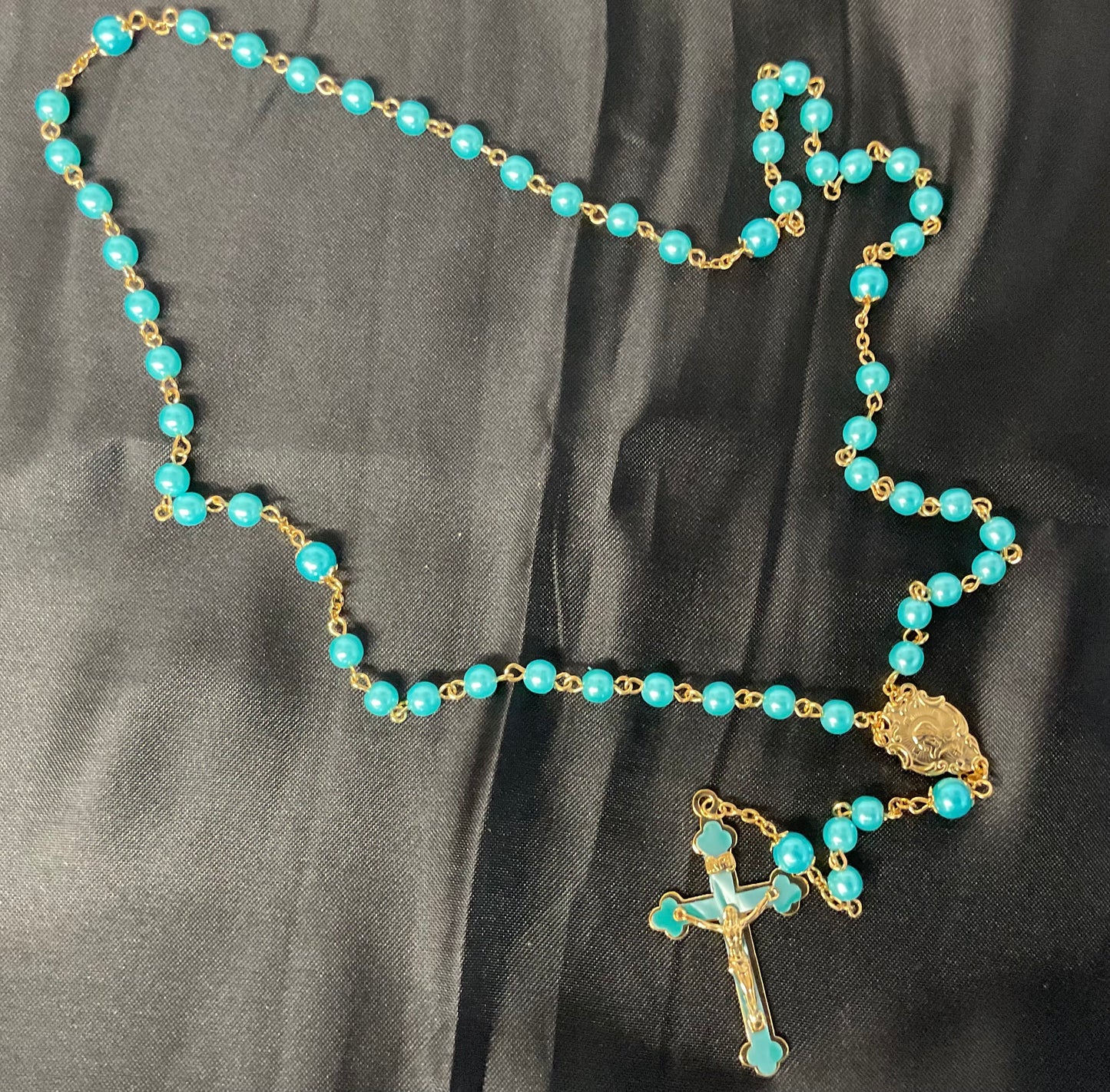 Blue Pearl Gold Tone Rosary