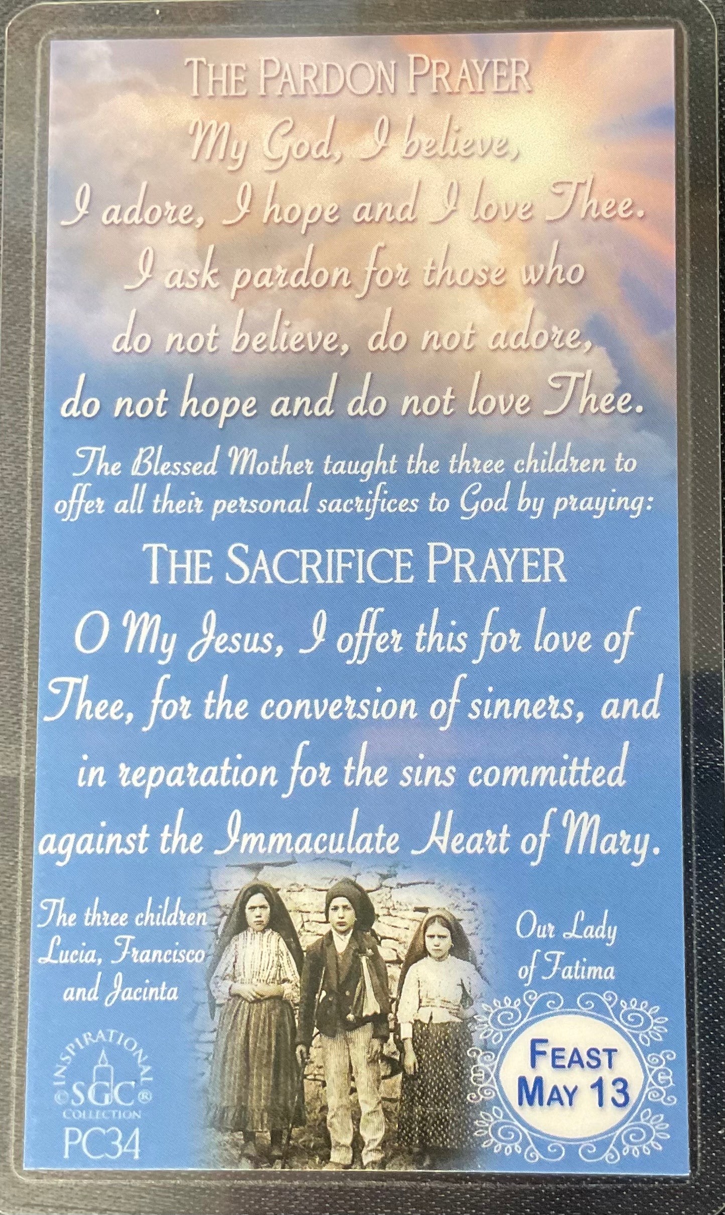 Our Lady of Fatima Prayer Card
