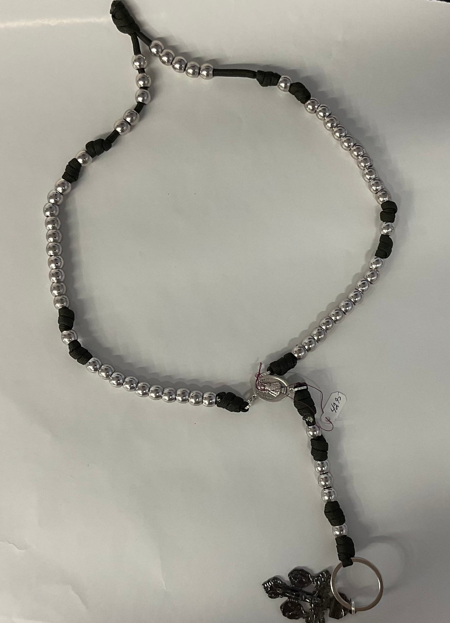 Silver Metal Bead with Black Para Cord Rosary