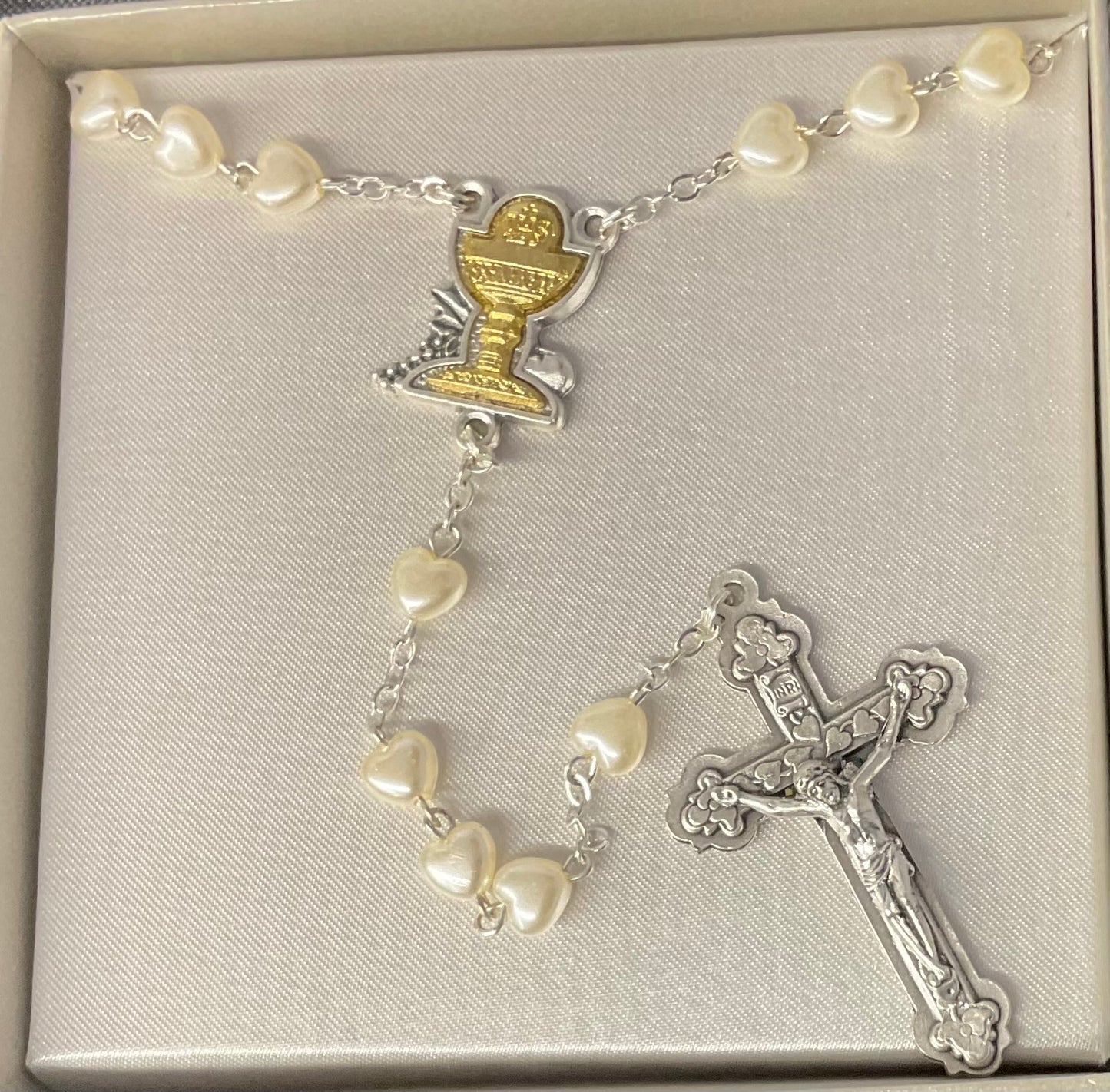 First Communion Heart Shaped Pearl Rosary