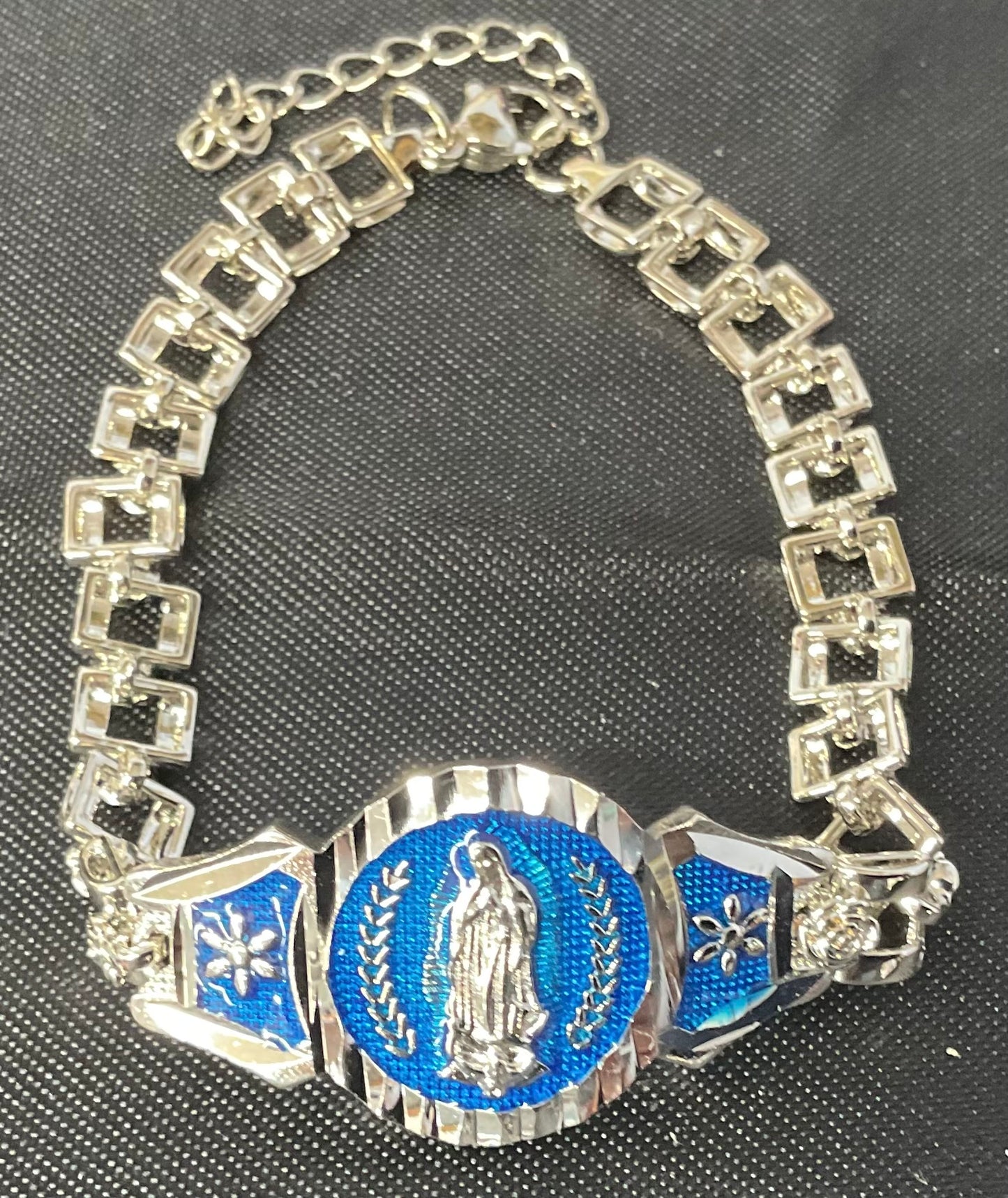 Our Lady of Guadalupe Blue Enamel Silver Bracelet