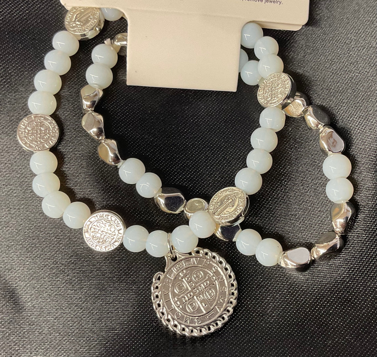 White Pearl Stretch St. Benedict Braclet
