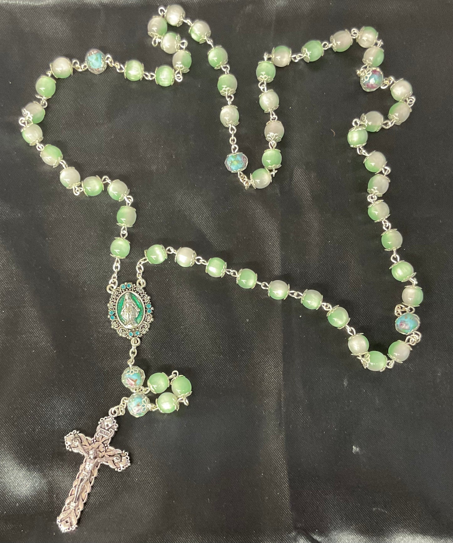 Mint Green Rosary with Cloisonné Our Father Beads