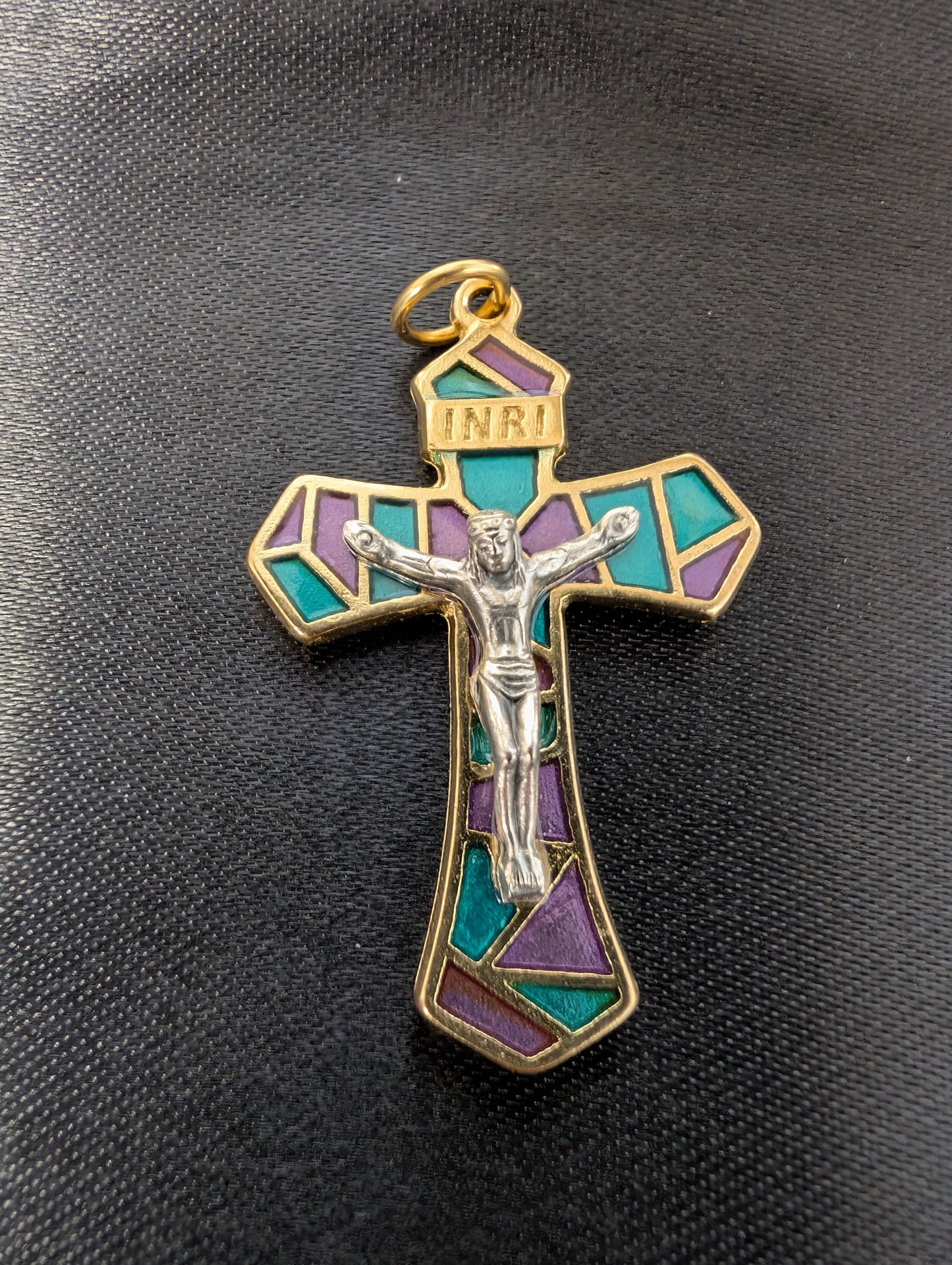 Enameled Stained-Glass Look Crucifix