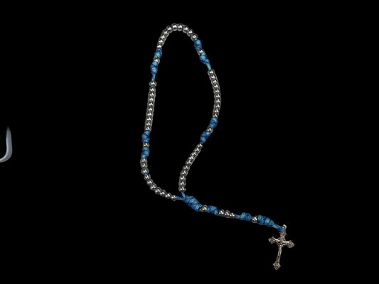 Silver Bead Blue Para Cord Rosary