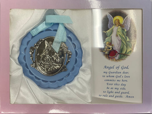 Blue Crib Medal with Guardian Angel Prayer Card