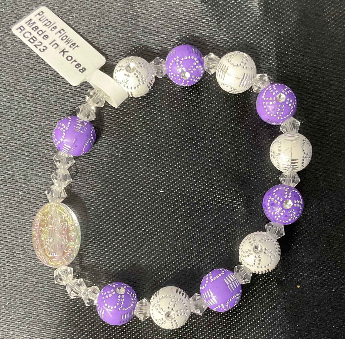 Purple and White Bead Child’s Rosary Bracelet