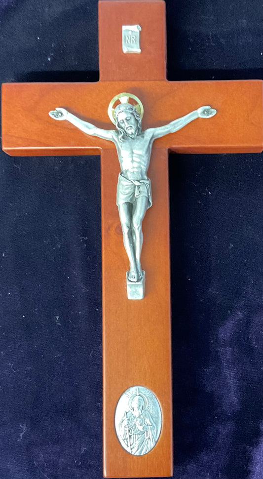 Rose Wood Crucifix with Silver Corpus & St. Jude Medal