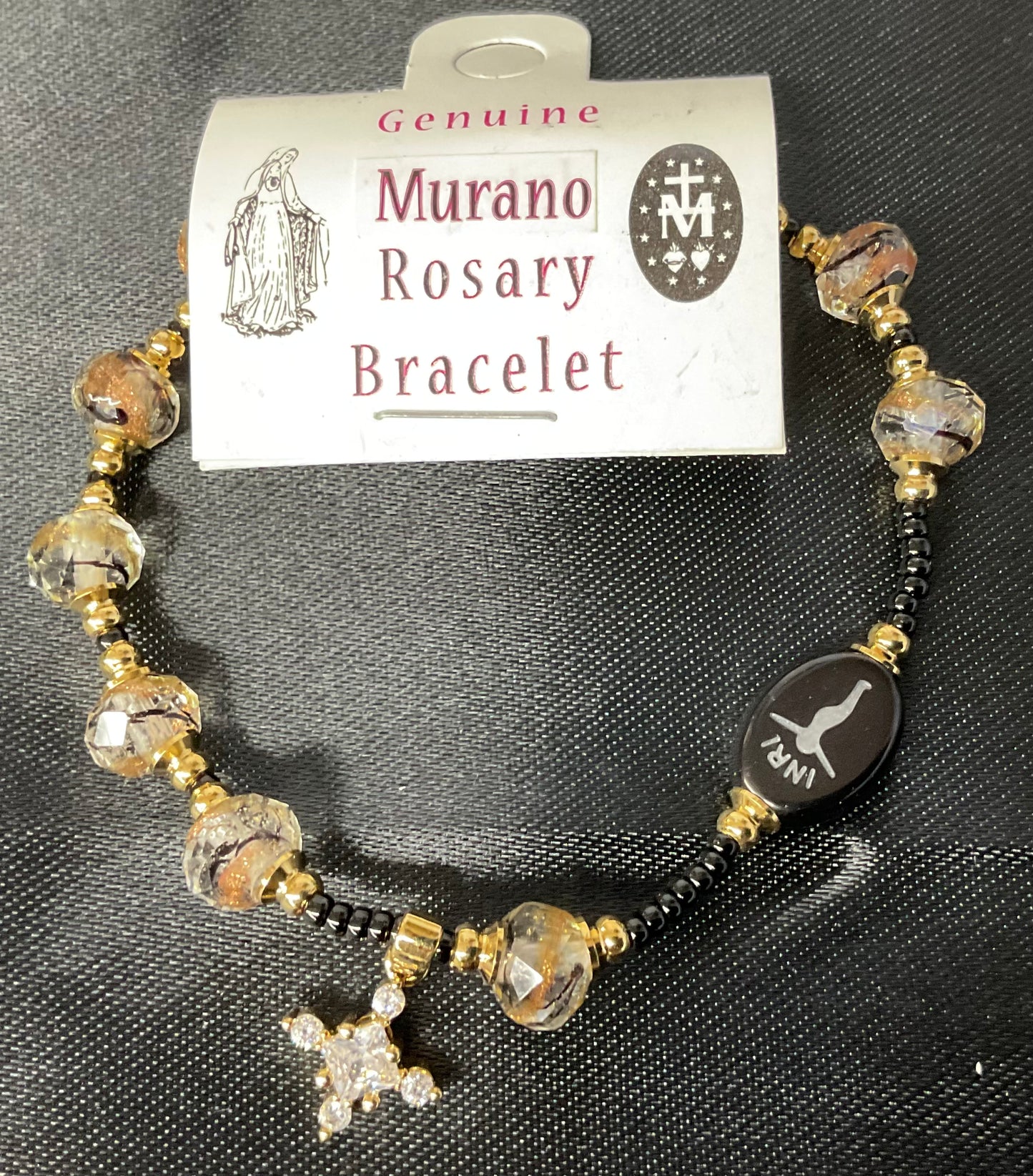 Murano Glass with Gold Swirl Rosary Bracelet