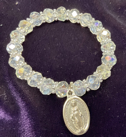 Crystal Aurora Stretch Bracelet with Miraculous Medal