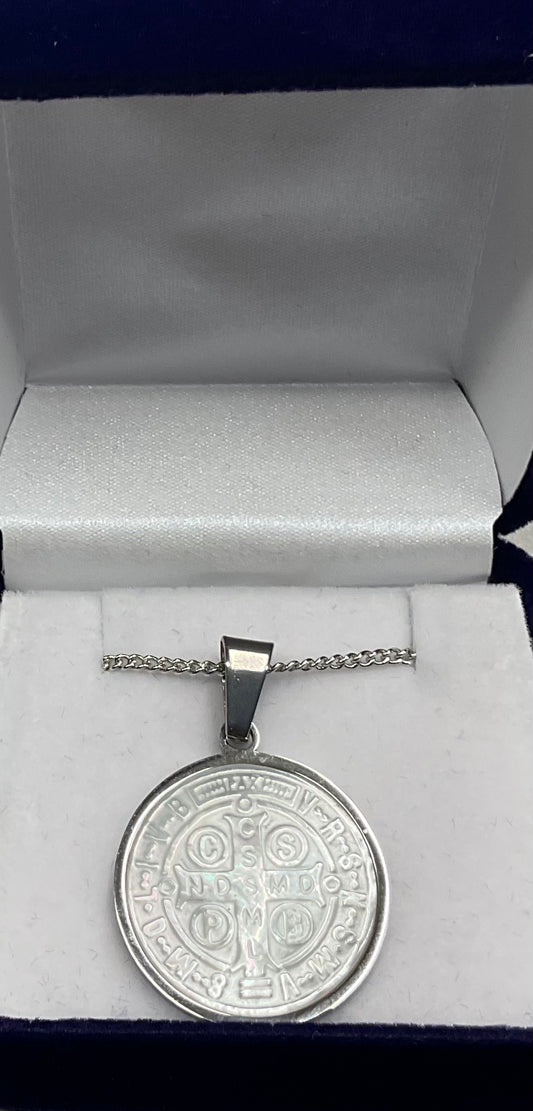 Mother of Pearl St. Benedict Necklace