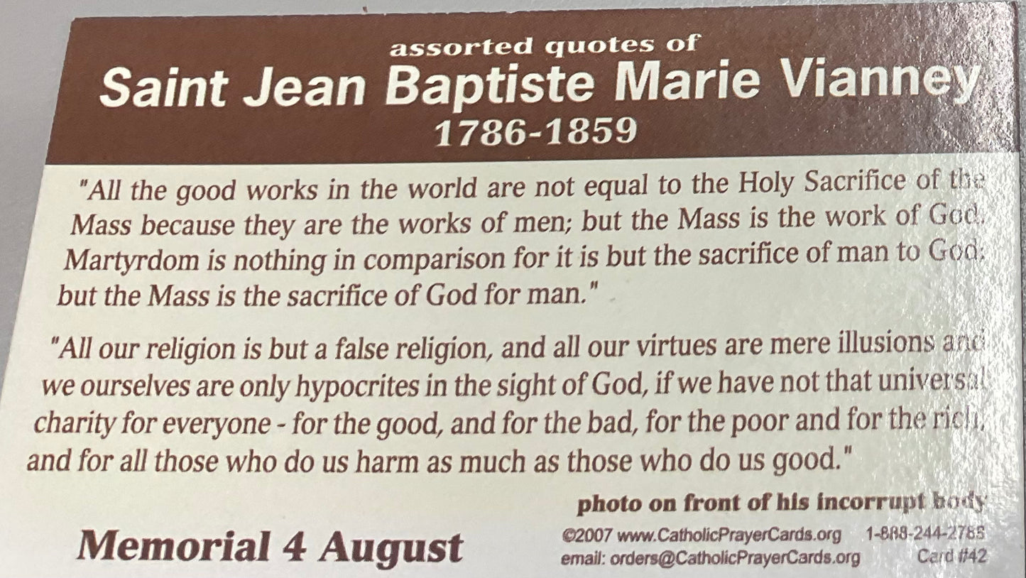 Saint Jean Baptiste Marie Vianney Prayer Card