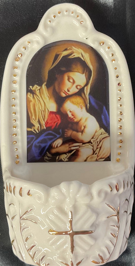 Blessed Mother and Child Holy Water Font