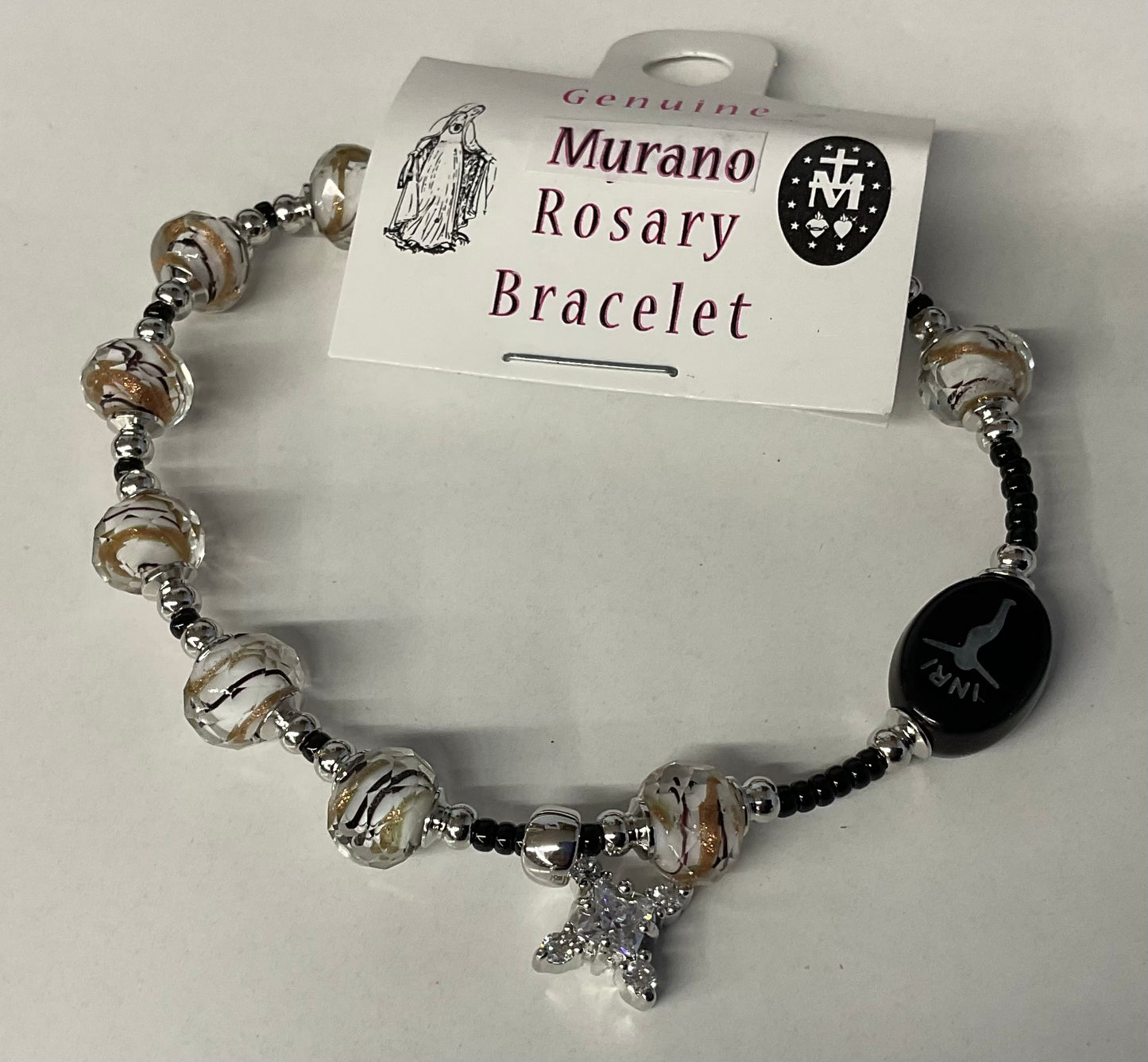 Murano Glass with Gold and Black Swirl Rosary Braclet