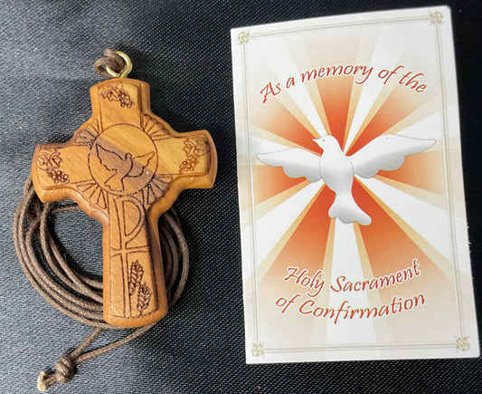 Wood Confirmation Cross Lasered with the Holy Spirit