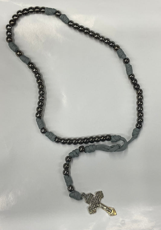 Silver Metal Bead Rosary with Gray Para Cord