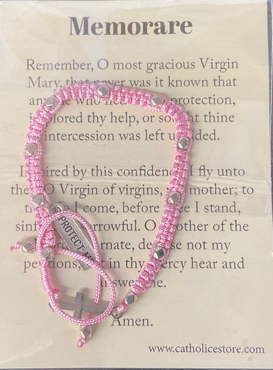 Pink Cord Miraculous Medal Bracelet