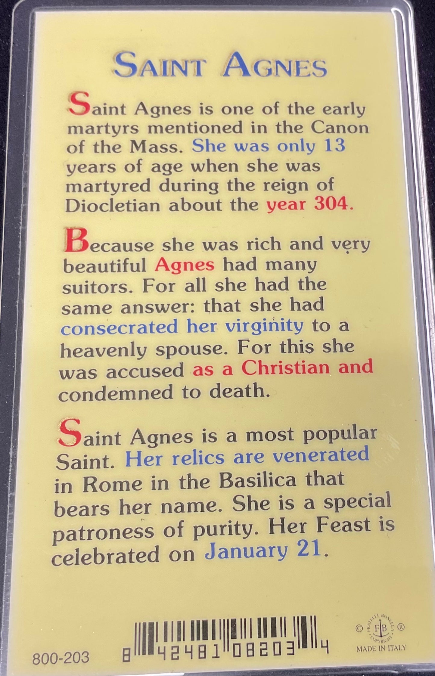 St. Agnes Prayer Card