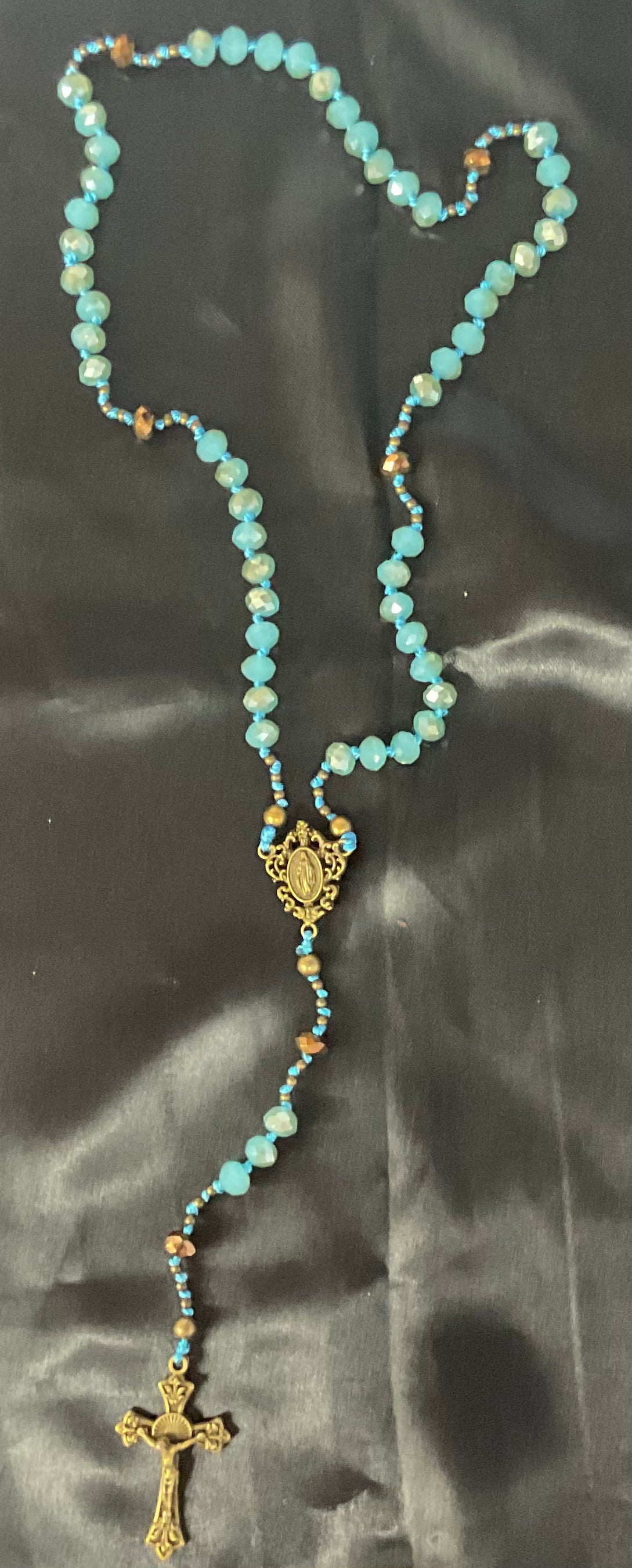 Blue Crystal and Antique Bronze Rosary