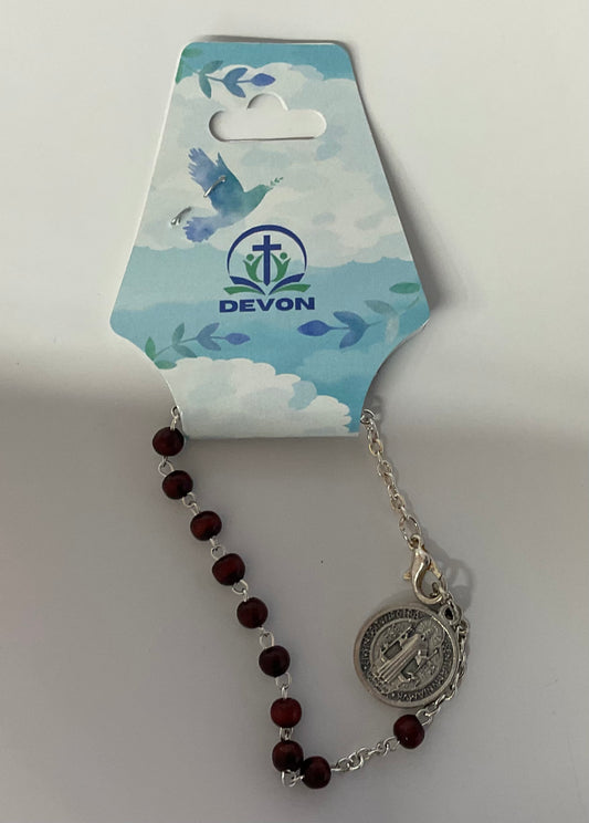 Brown Wood St. Benedict Rosary Braclet