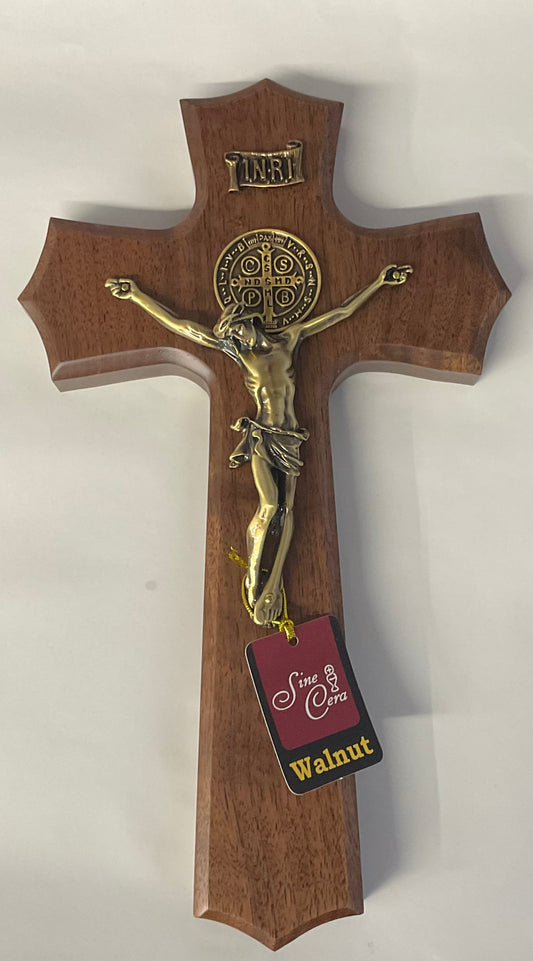 10” Walnut St. Benedict Crucifix with Bronze Corpus