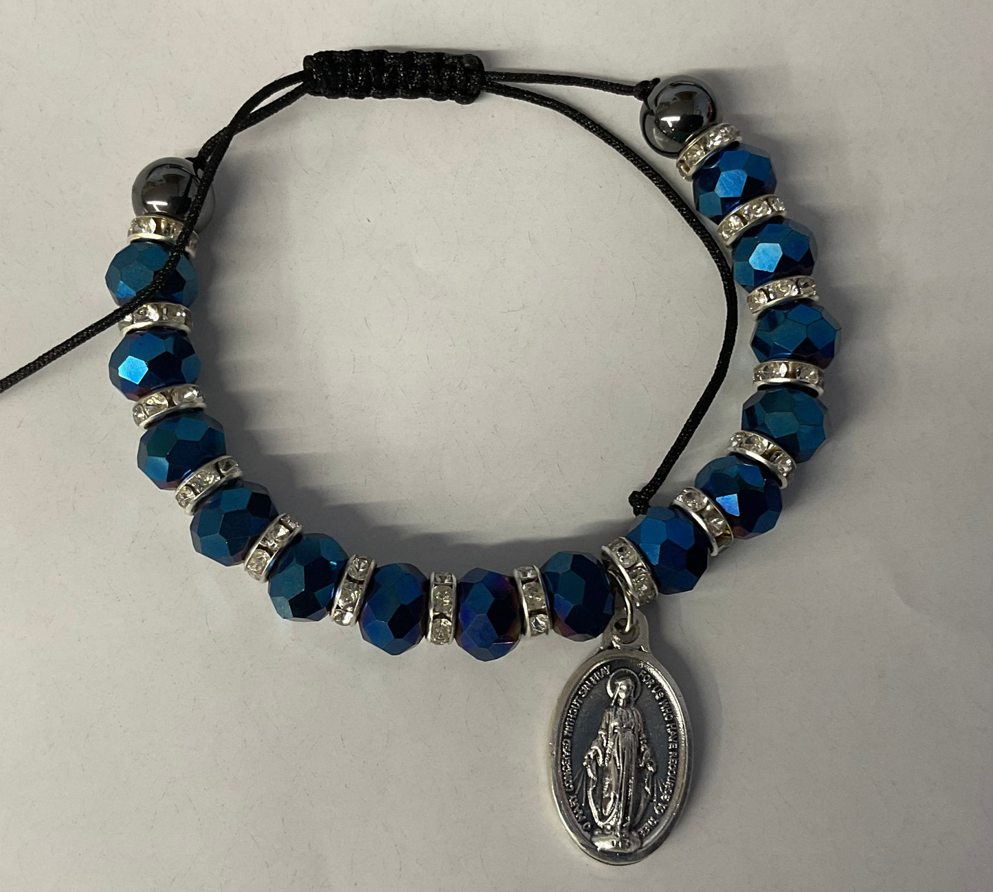 Montana Blue Crystal Bead Braclet with Miraculous Medal